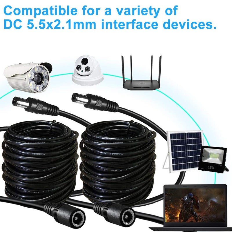 SIOCEN 2-Pack 33ft DC Power Extension Cable 5.5mm x 2.1mm 12v DC Extension Cord for Security Camera CCTV IP Surveillance,LED Strip,Power Supply Adapter 5V 9V 24V 12 Volt Male to Female Plug Extender Wire - Image 5